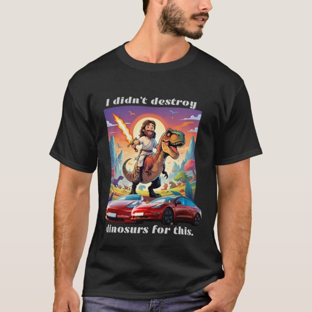 Camiseta Jesus no Trex vs carro elétrico (Frente)