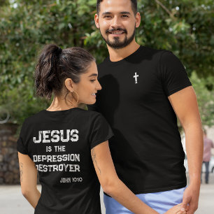 Camiseta Jesus o destruidor da depressão Cruz Bíblia Grunge