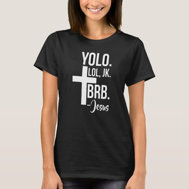 Camiseta Jesus Páscoa Yolo Jk Brb Texting (Frente)