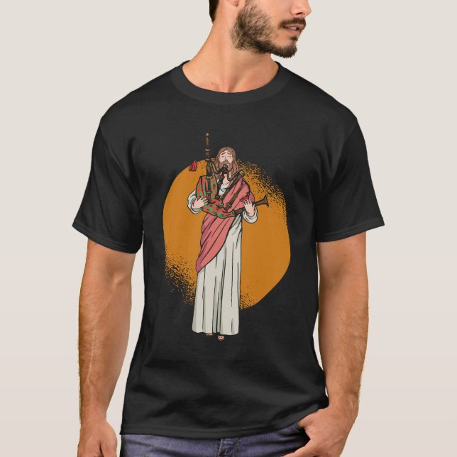 Camiseta Jesus Playing Bagpipes - Bagpipe Scottish Music (Frente)