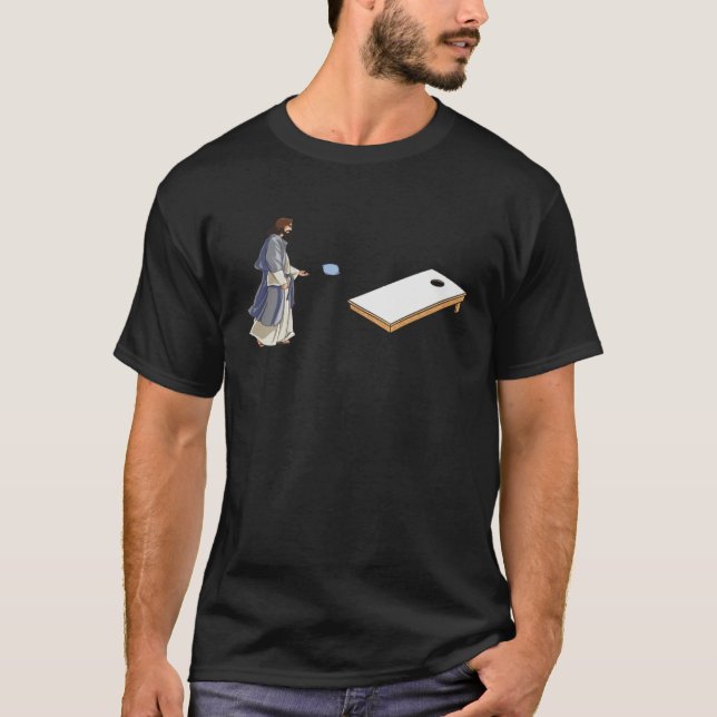 Camiseta Jesus Playing Cornhole   Cornhole (Frente)