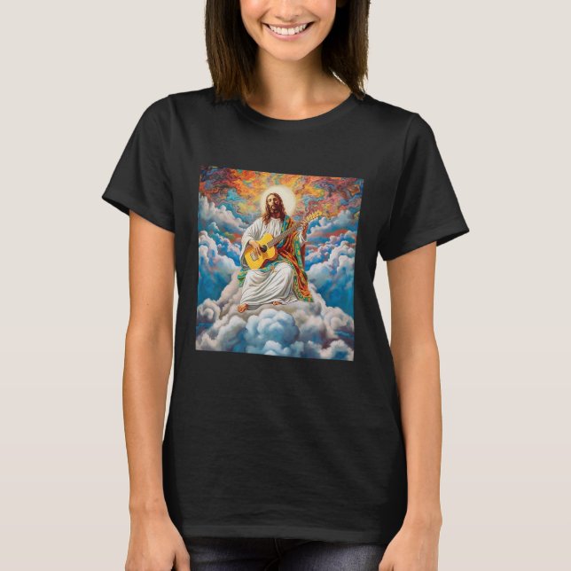 Camiseta Jesus playing the acoustic guitar in heaven (Frente)