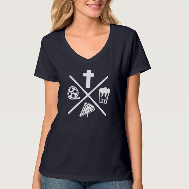 Camiseta Jesus Popcorn Pizza Filmes Christian Snack Comida  (Frente)
