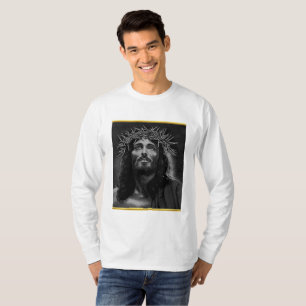 Camiseta Jesus que olha no céu com um design da folha de