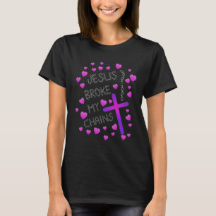 Camiseta Jesus quebrou minhas correntes cor-de-rosa e a