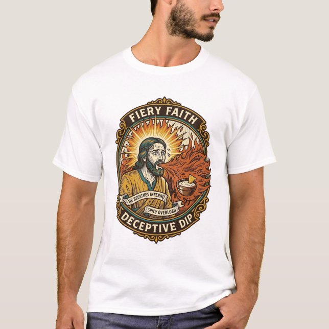 Camiseta Jesus Queimando Boca Super Apimentado Molho de Fes (Frente)