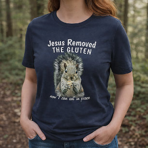 Camiseta Jesus Removeu o Glúten Design Divertido de Esquilo