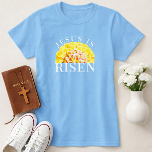 Camiseta Jesus Ressuscitou Floral Cristão Primavera Páscoa