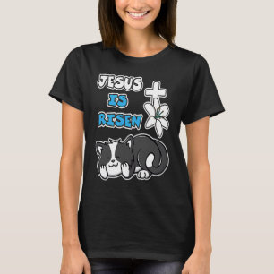 Camiseta Jesus Ressuscitou Gato Preto Fofo de Páscoa Cristã