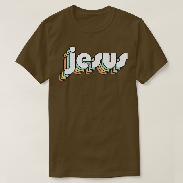 Camiseta Jesus Retro Tipografia Arco-Íris Estilo Esmaecido (Frente do Design)
