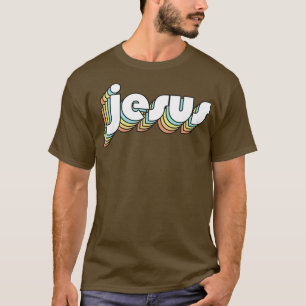 Camiseta Jesus Retro Tipografia Arco-Íris Estilo Esmaecido