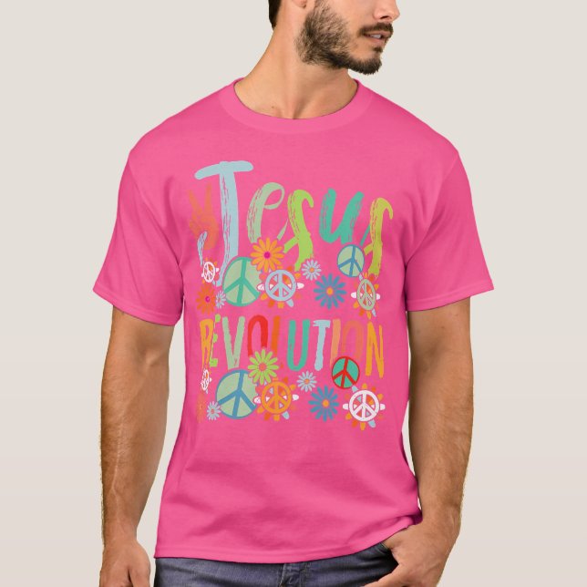 Camiseta Jesus Revolução Fé Retrô Groovy Flor Paz S (Frente)