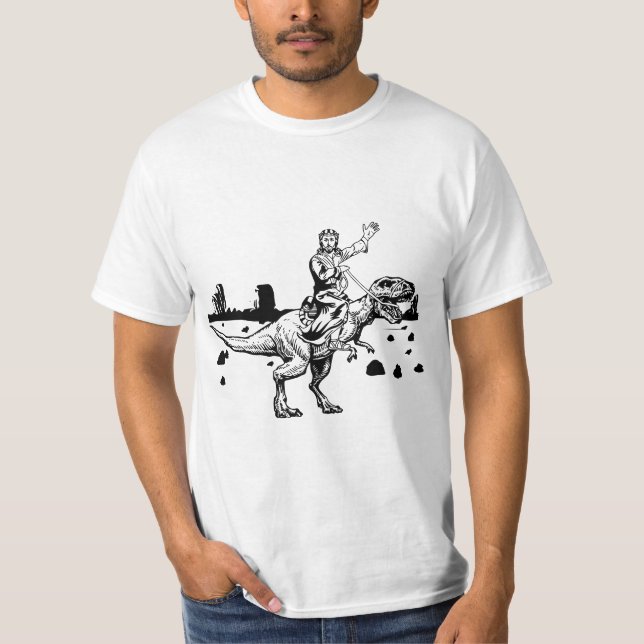 Camiseta Jesus Riding Dinosaur Funny Graphic  (Frente)