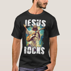 Camiseta Jesus Rocks Com Guitarra - Cristão Engraçado Rocks