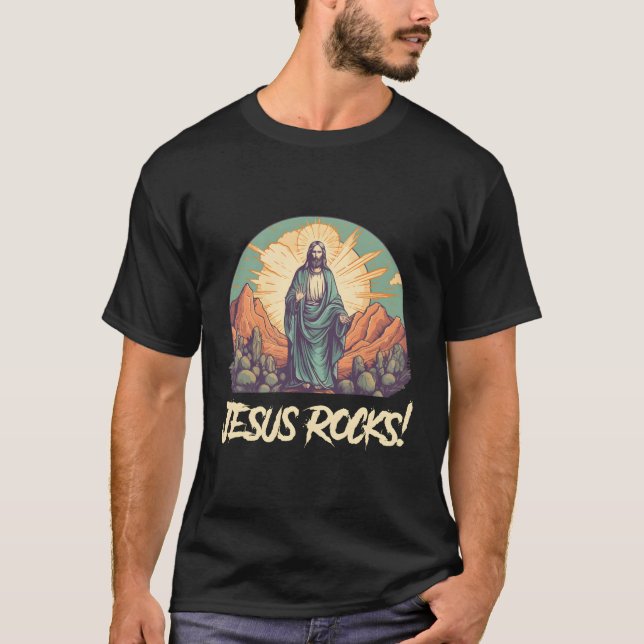 Camiseta Jesus Rocks Musical Rocker Cristo (Frente)