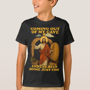 Camiseta Jesus saindo da caverna e tenho estado bemJesus