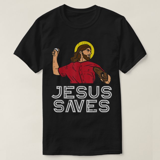 Camiseta Jesus salva baseball Deus esportes homens cristãos (Frente do Design)