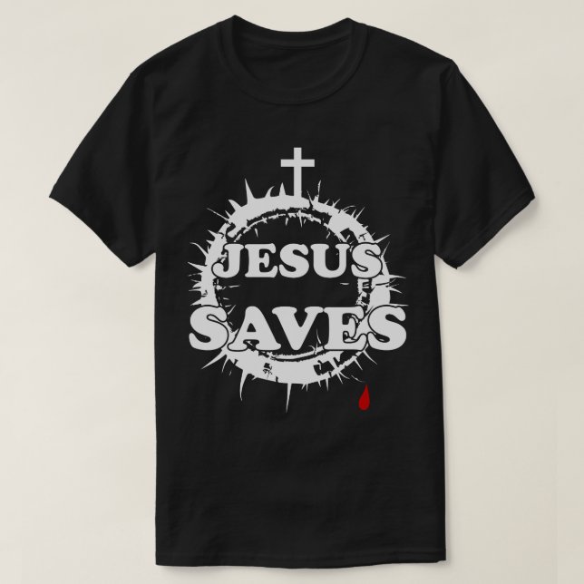 Camiseta Jesus salva com cruz e coroa de cornos (Frente do Design)