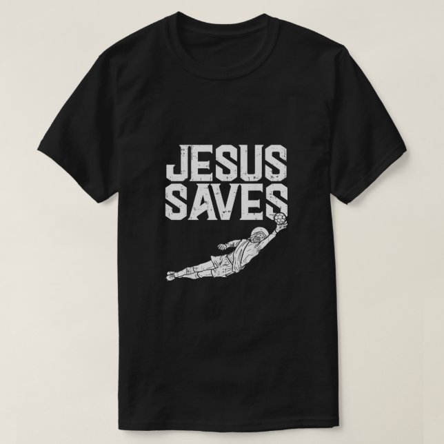 Camiseta Jesus Salva Futebol de Futebol Goalie Esporte Deus (Frente do Design)