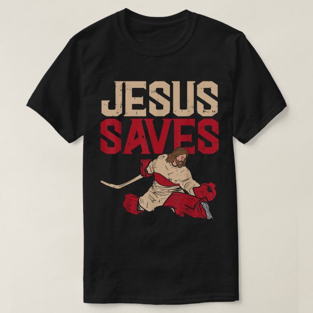 Camiseta Jesus salva golfe de hóquei no gelo esportes Chri  (Frente do Design)