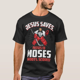 Camiseta Jesus Salva Hockey Goalie Passa Moisés Funny Relig
