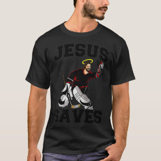 Camiseta Jesus salva hóquei engraçado Goalie Jesus salva