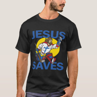 Camiseta Jesus Salva Louvado Deus Jogador de Hóquei Religiã
