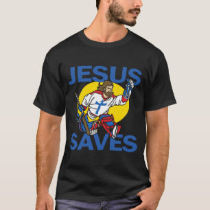 Camiseta Jesus salvar o jogador de hóquei Religio engraçado