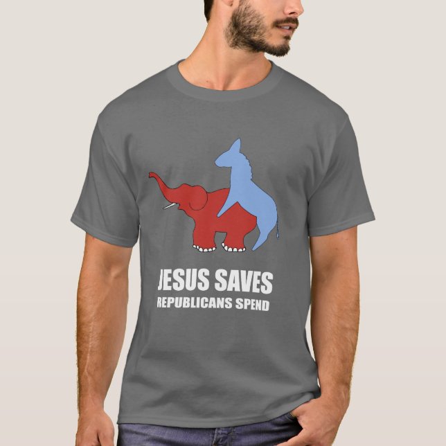 Camiseta Jesus salvar. Os republicanos gastam (Frente)