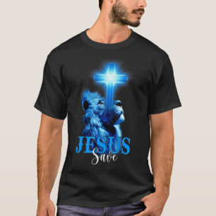 Camiseta Jesus Salve Escritura de Bíblia Cote Leão Cristão