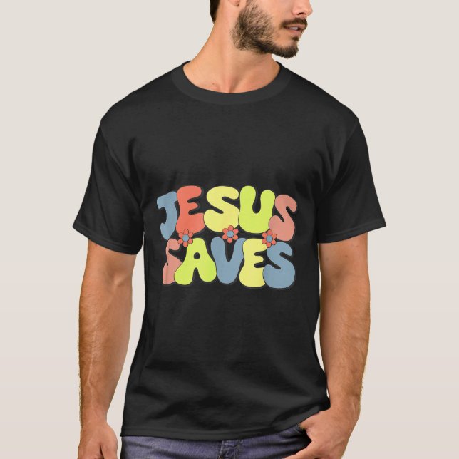 Camiseta Jesus Saves - Hipe Flower Child Style  (Frente)