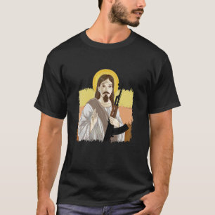 Camiseta Jesus Segurando Ak 47 Gun Metal Perigoso Ak 47