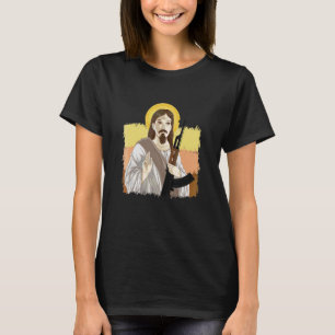 Camiseta Jesus Segurando Ak 47 Gun Metal Perigoso Ak 47