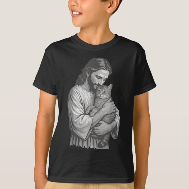 Camiseta Jesus segurando gato (Frente)