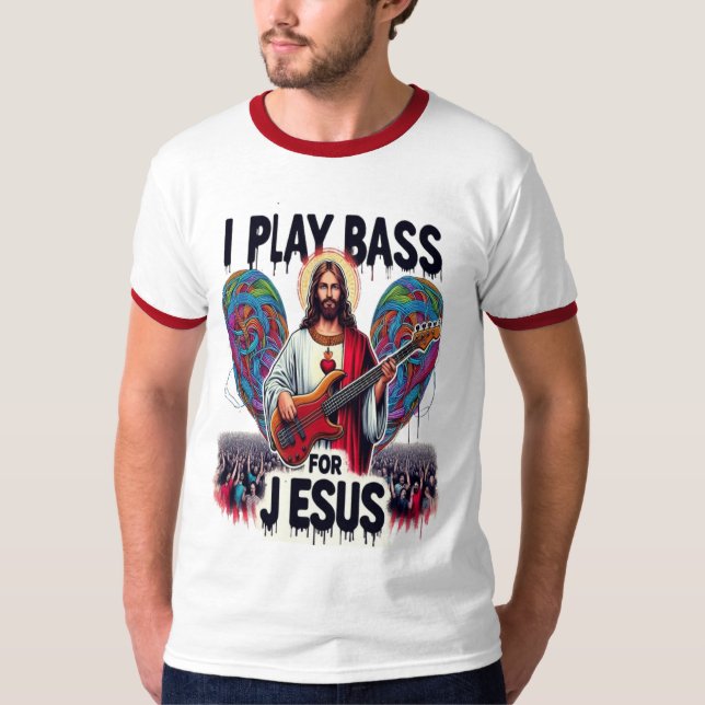 Camiseta Jesus segurando um violão de baixo (Frente)