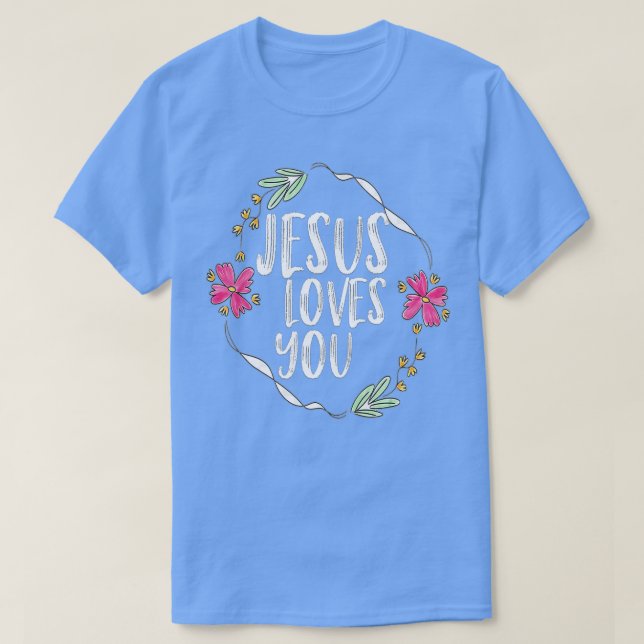 Camiseta Jesus te ama com a flor redonda (Frente do Design)