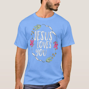 Camiseta Jesus te ama com a flor redonda