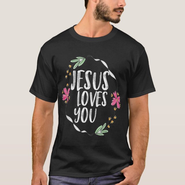 Camiseta Jesus te ama com a flor redonda Gráfico (Frente)