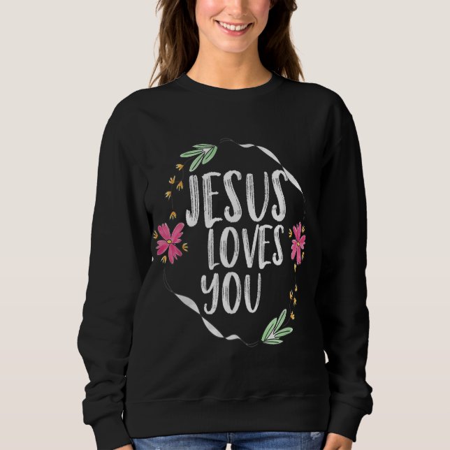 Camiseta Jesus te ama com a flor redonda Gráfico (Frente)