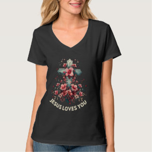 Camiseta Jesus Te Ama Religião Cristã Flor C