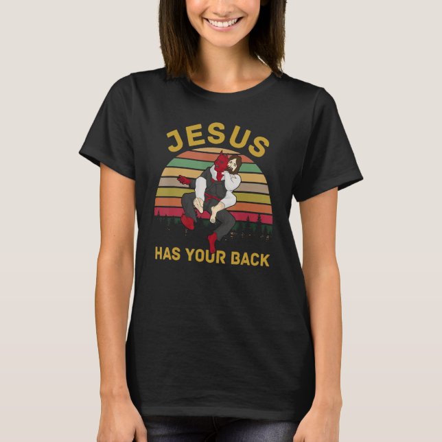 Camiseta Jesus Tem As Suas Costas, Jiu Jitsu, Homens Cristã (Frente)