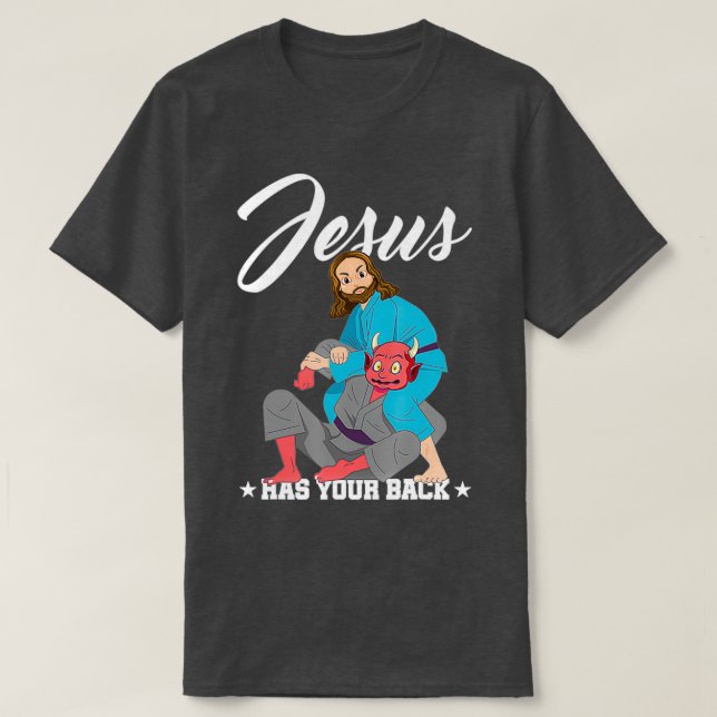 Camiseta Jesus Tem Suas Costas Jiu Jitsu Bjj Mma Long (Frente do Design)