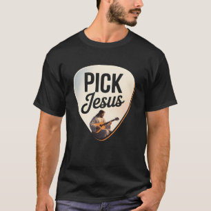 Camiseta Jesus Toca Pick de Guitarra Acústica Religioso Cri