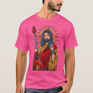 Camiseta Jesus Tocando Rochas Cristãs de Guitarra de Metal
