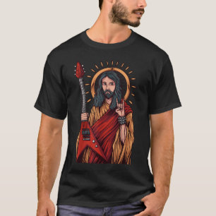 Camiseta Jesus tocando violão de metal pesado