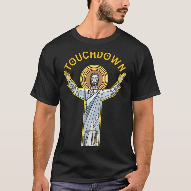 Camiseta Jesus Touchdown Diversão Fé Cristã Frase Meme C (Frente)