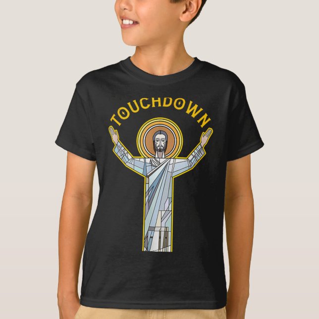 Camiseta Jesus Touchdown Diversão Fé Cristã Frase Meme C (Frente)