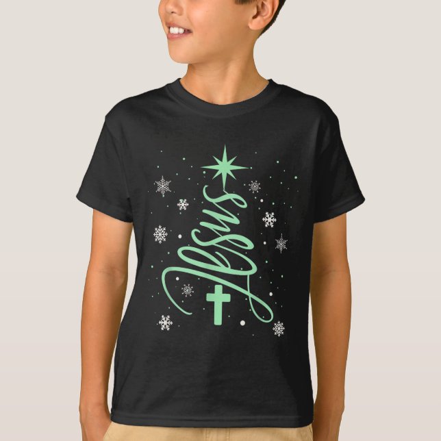 Camiseta Jesus Tree Christian Christmas Faith Snowflakes Cr (Frente)