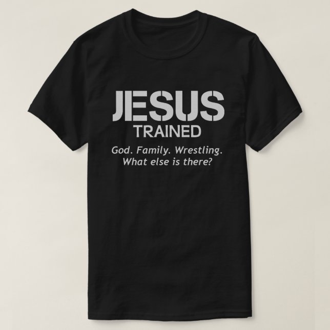 Camiseta Jesus Treinou Luta Engraçado Músculo de Lutador En (Frente do Design)