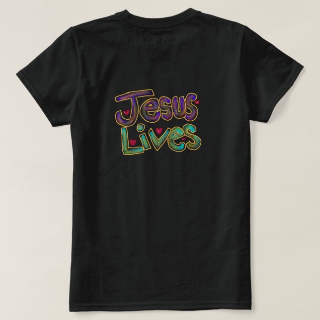 Camiseta "Jesus vive", citações cristãs, negros (Verso do Design)
